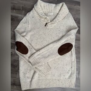 Tunic Sweater With Elbow Patches Wool Acrylic Toggle Cowl Neck British Khaki